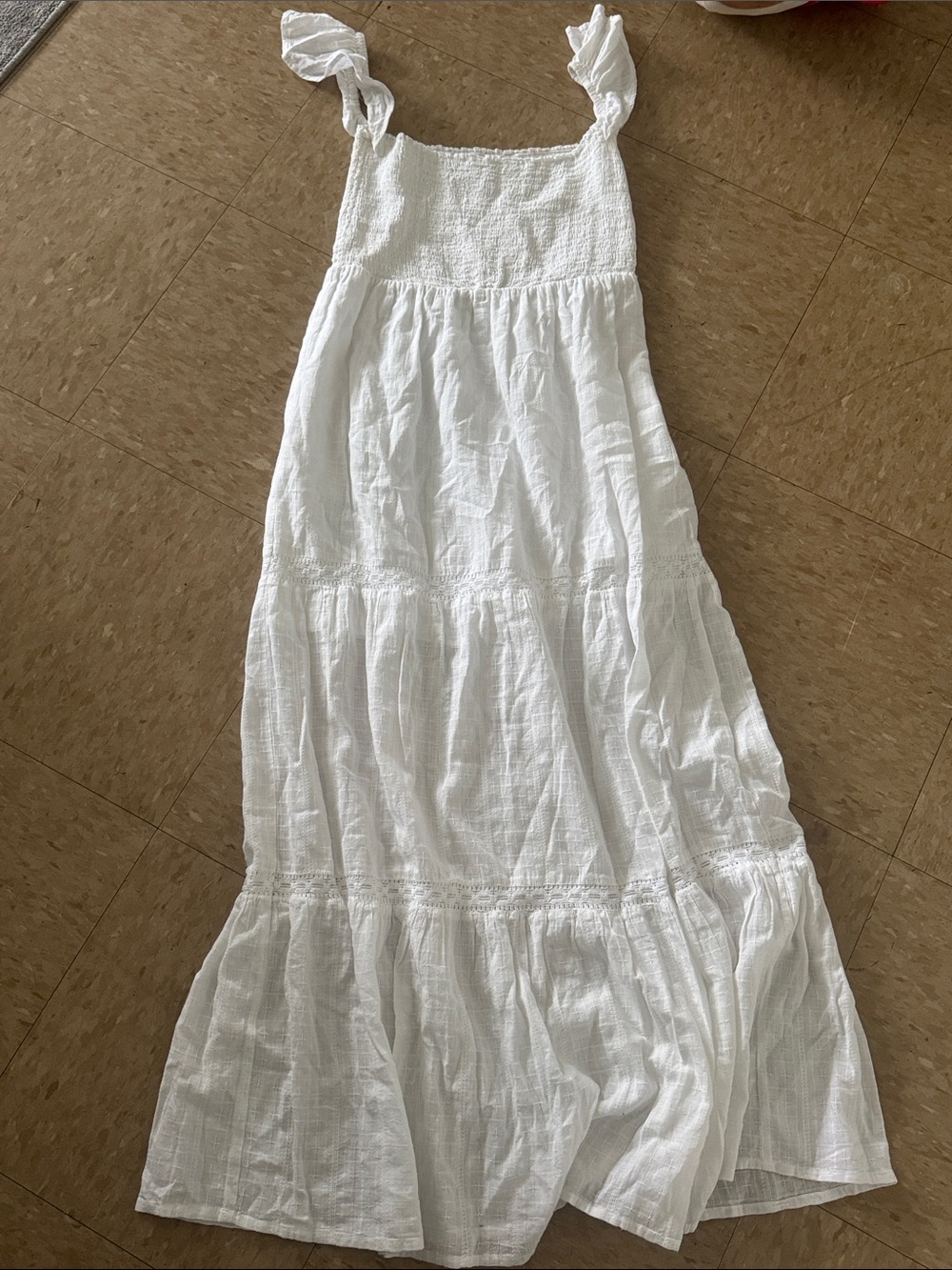 Smocked White Tiered Maxi Skirt with Ruffled Straps